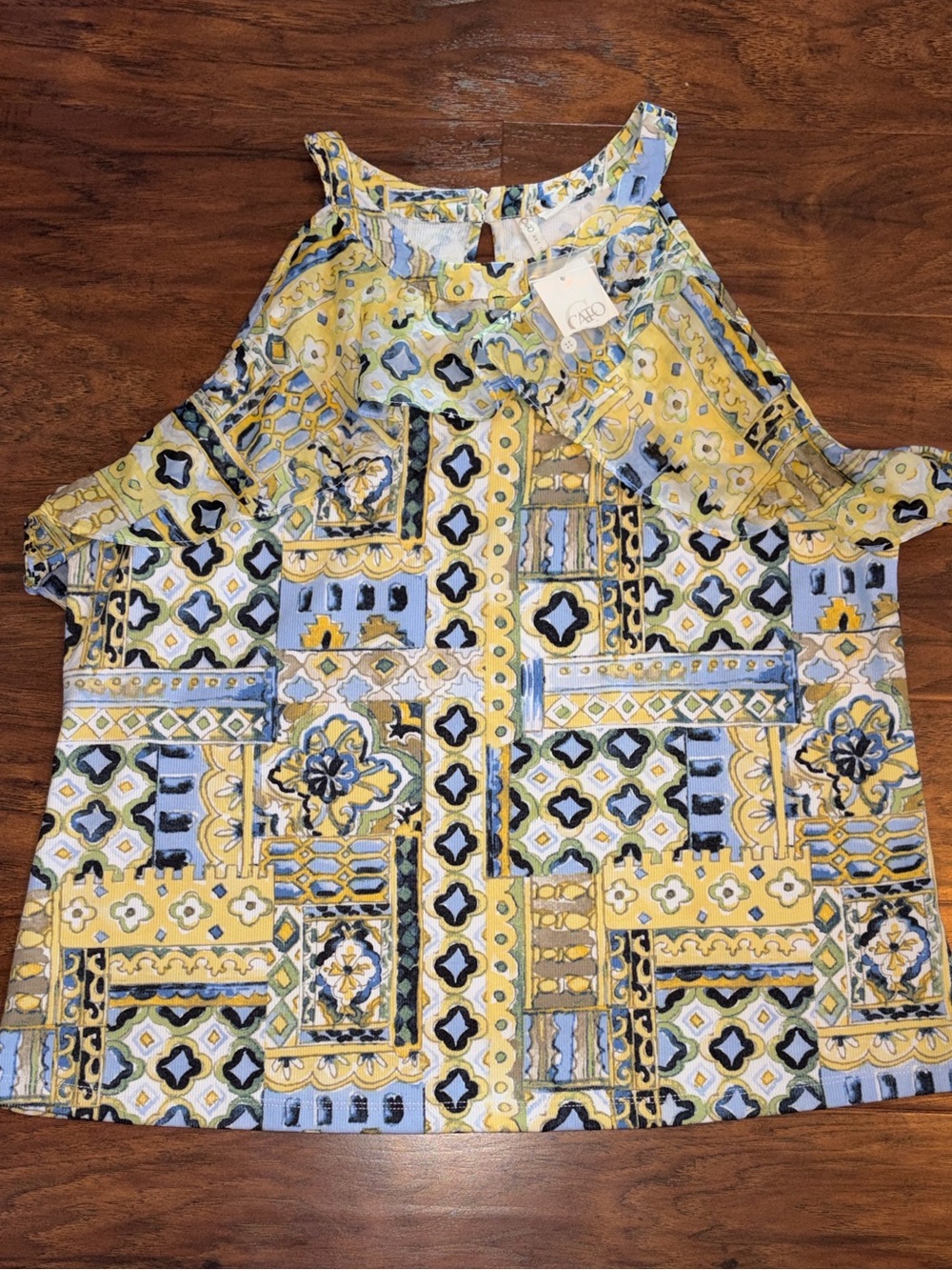 NWT Cato Yellow & Blue Printed Cold-Shoulder Camisole XL
